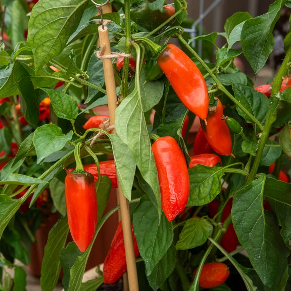 Poivron pour pot Tangerine Dream F1 - Des poivrons orange sur le balcon
